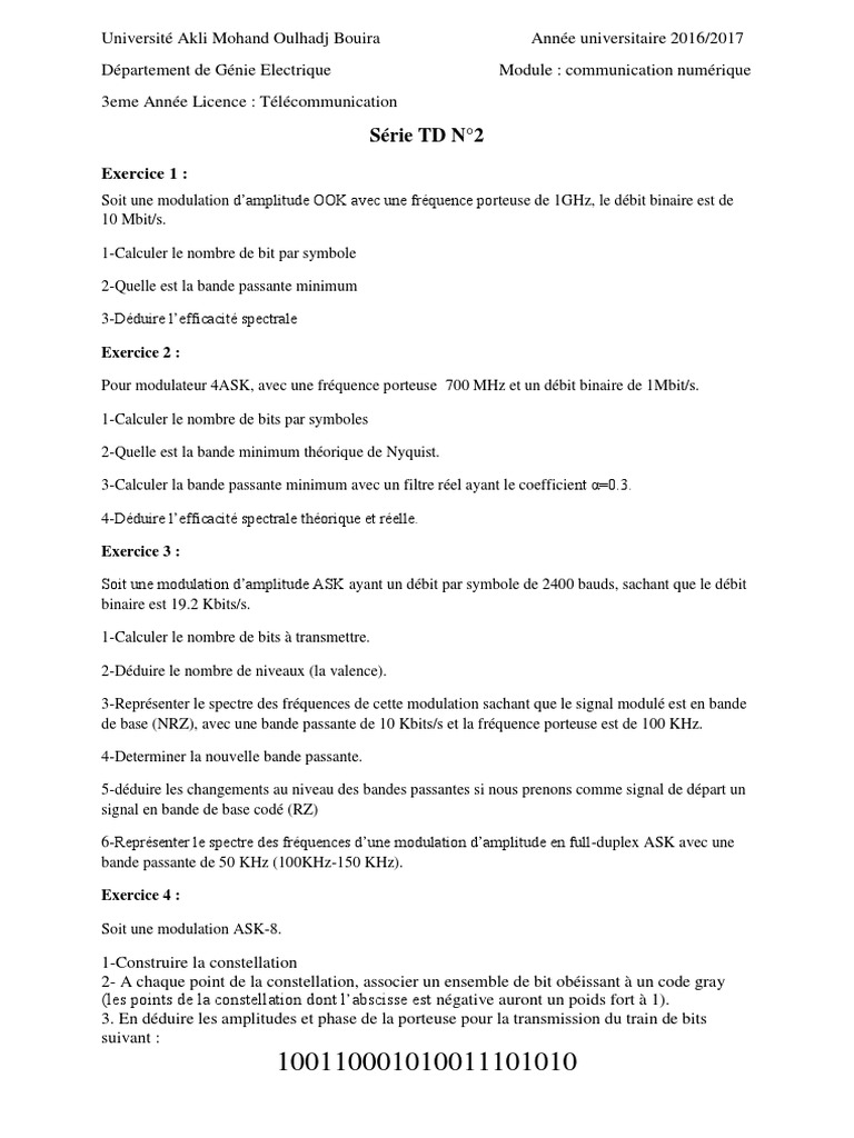 Série TD2 Modulation 2017 | PDF