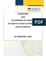 Guidelines FOR Re-Opening of Campus in View of Covid-19 Pandemic (For Students)
