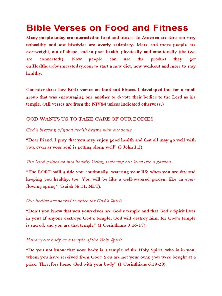Bible Verses on Health and Fitness | PDF | Physical Fitness | Prayer