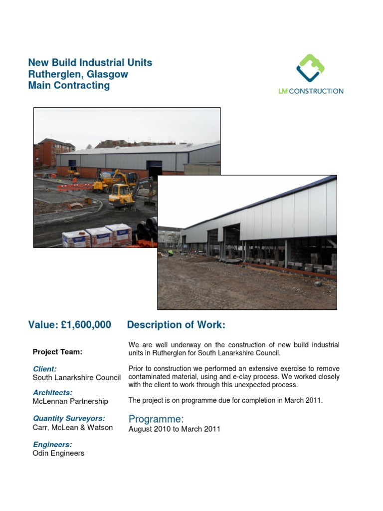 New Build Industrial Units Rutherglen, Glasgow Main Contracting | PDF ...