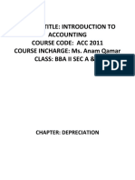 Course Title: Introduction To Accounting Course Code: Acc 2011 Course Incharge: Ms. Anam Qamar Class: Bba Ii Sec A & B