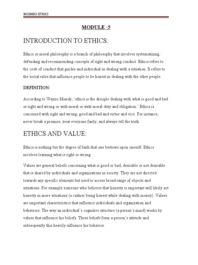 Introduction To Ethics:: Module - 5 | PDF | Virtue Ethics | Business Ethics