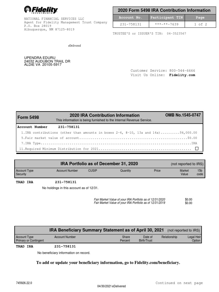 2020 Form 5498 IRA Contribution Information: Upendra Eduru 24032