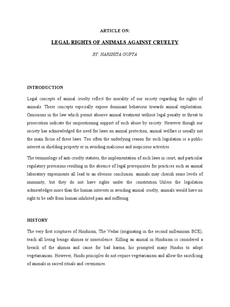 Legal Rights of Animals Against Cruelty: Article On | PDF | Cruelty To ...