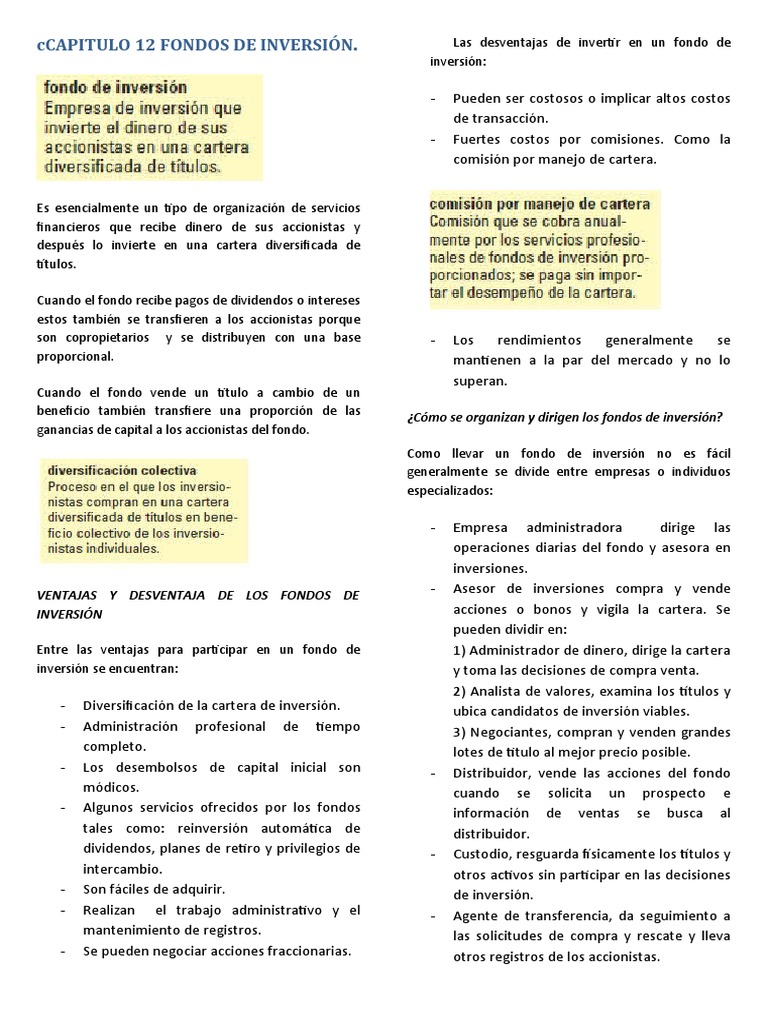 Ventajas y desventajas de fondos de inversión | PDF | Fondo de ...