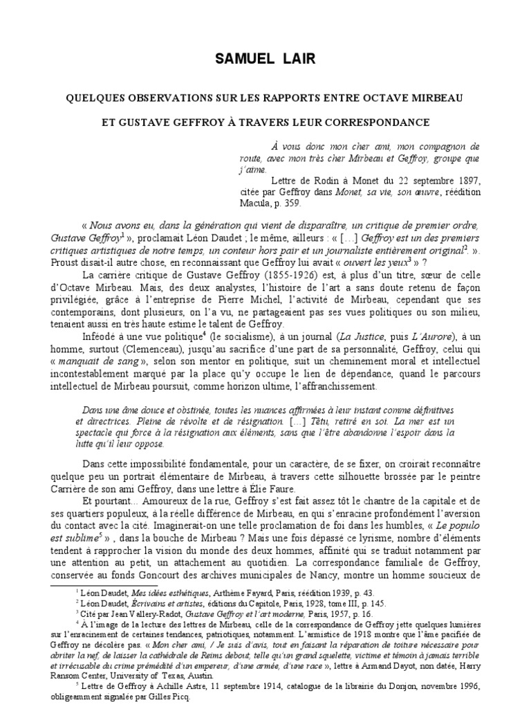 Mirbeau et Geffroy : Correspondance et Affinités | PDF | Claude Monet ...