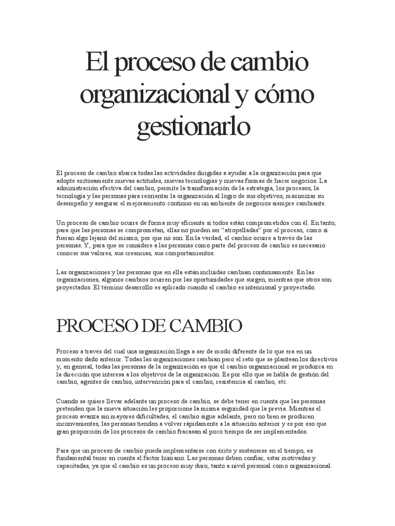 El Proceso de Cambio Organizacional y Cómo Gestionarlo | PDF | Gestión ...