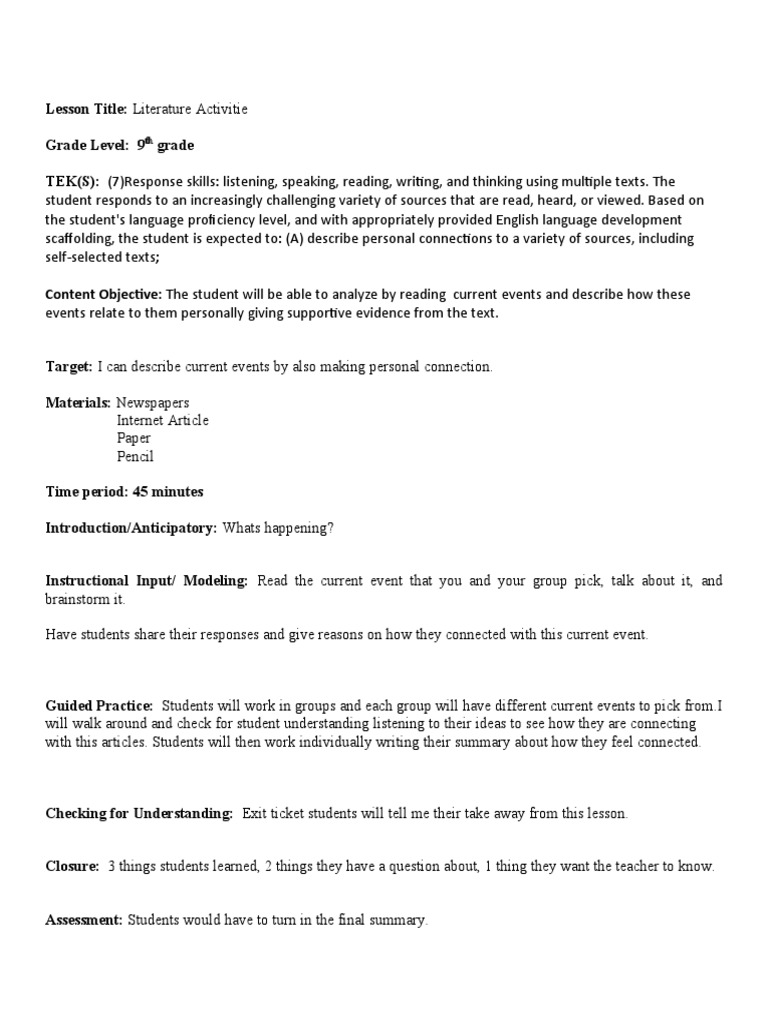 Lesson Plan | PDF | Language Arts & Discipline