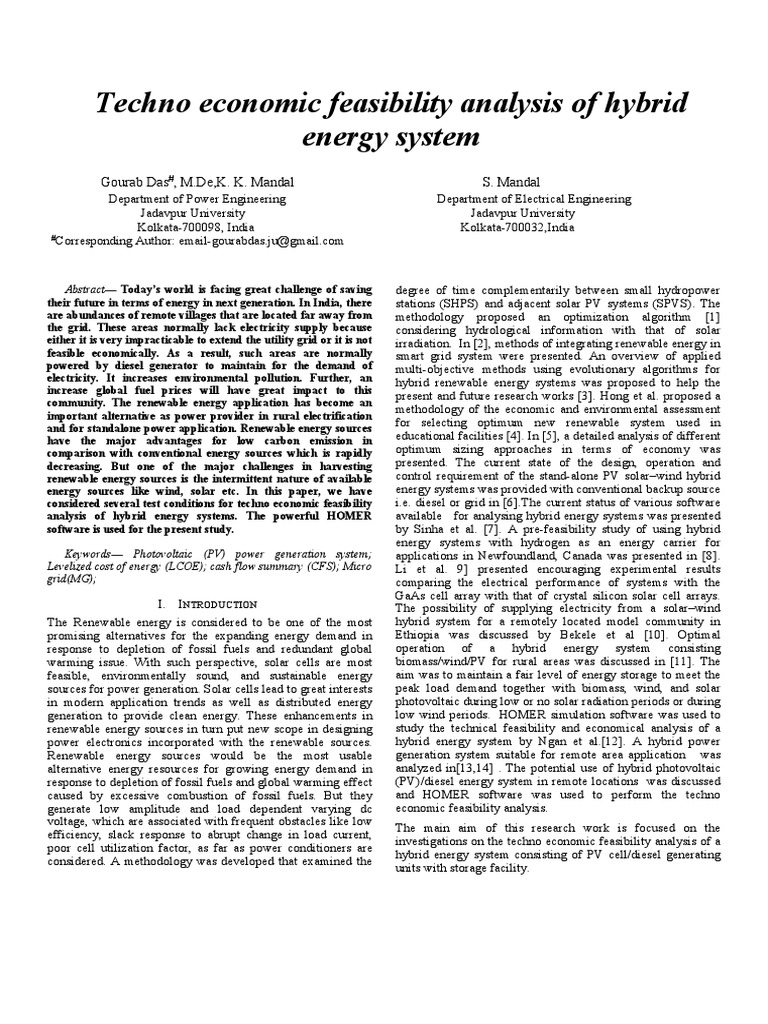Techno Economic Feasibility Analysis of Hybrid Energy System | PDF ...