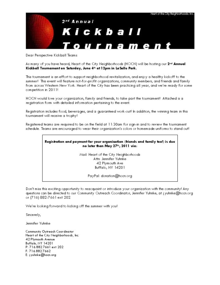 2nd Annual Kickball Tournament 2011 | PDF