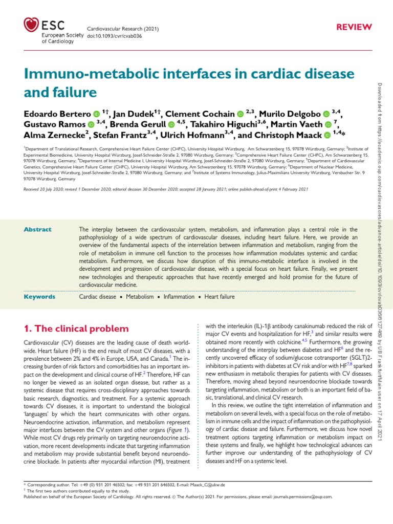 Immuno-Metabolic Interfaces in Cardiac Disease and Failure: 1. The ...