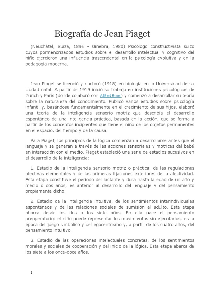 Biografía de Jean Piaget | PDF | Constructivismo (filosofía de la ...