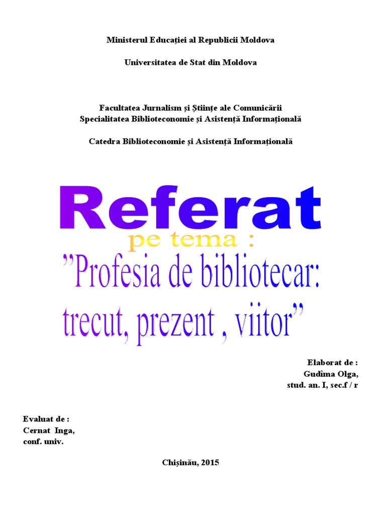 Referat Profesia de Bibliotecar | PDF