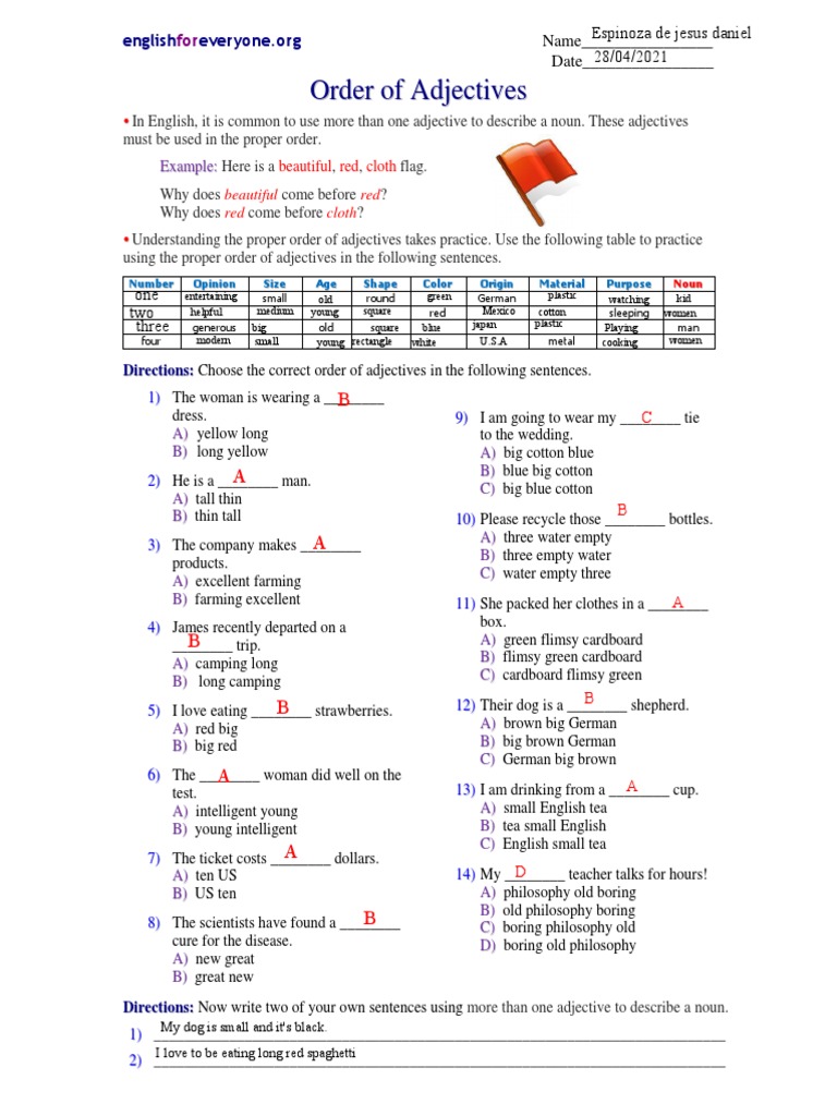 Order of Adjectives in English Grammar | PDF | Adjective | Linguistic ...