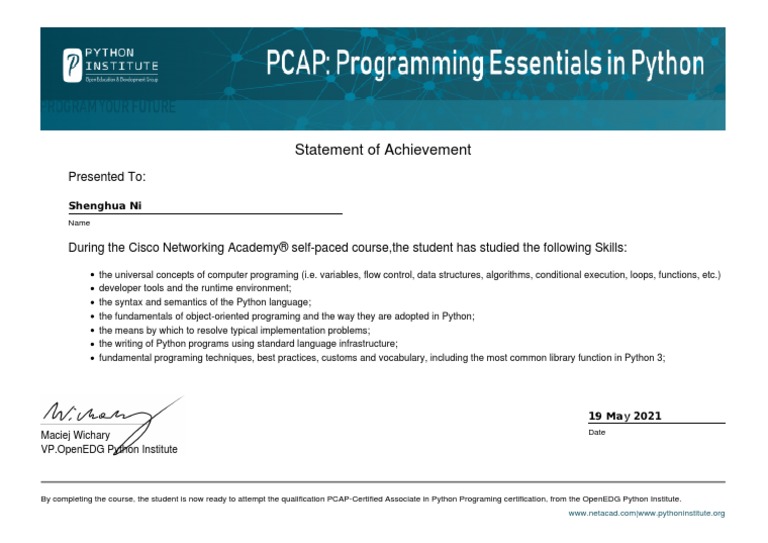 PCAP Programming Certificate | PDF