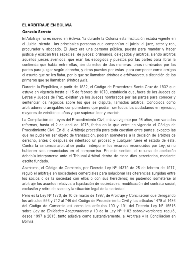 El Arbitraje En Bolivia Pdf Arbitraje Justicia