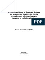 Determinación de La Densidad Óptima de Biomasa de Alevines de Tilapia (Oreochromis Niloticus) para Su Transporte en Bolsa Plástica