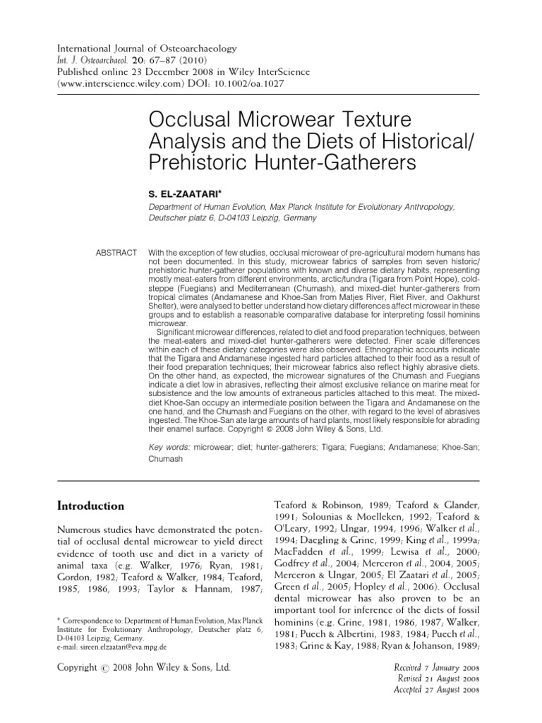 Occlusal Microwear Texture PDF Analysis Of Variance Standard Score