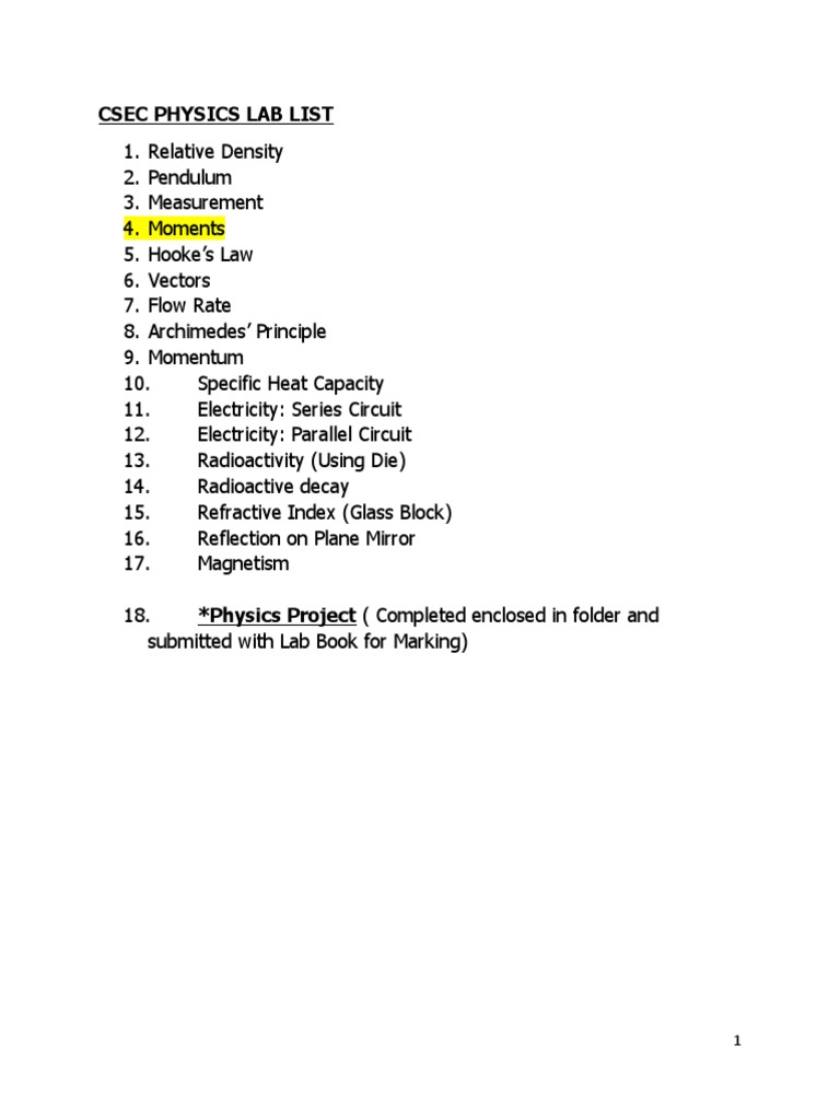 Csec Physics Lab List | PDF | Force | Physics