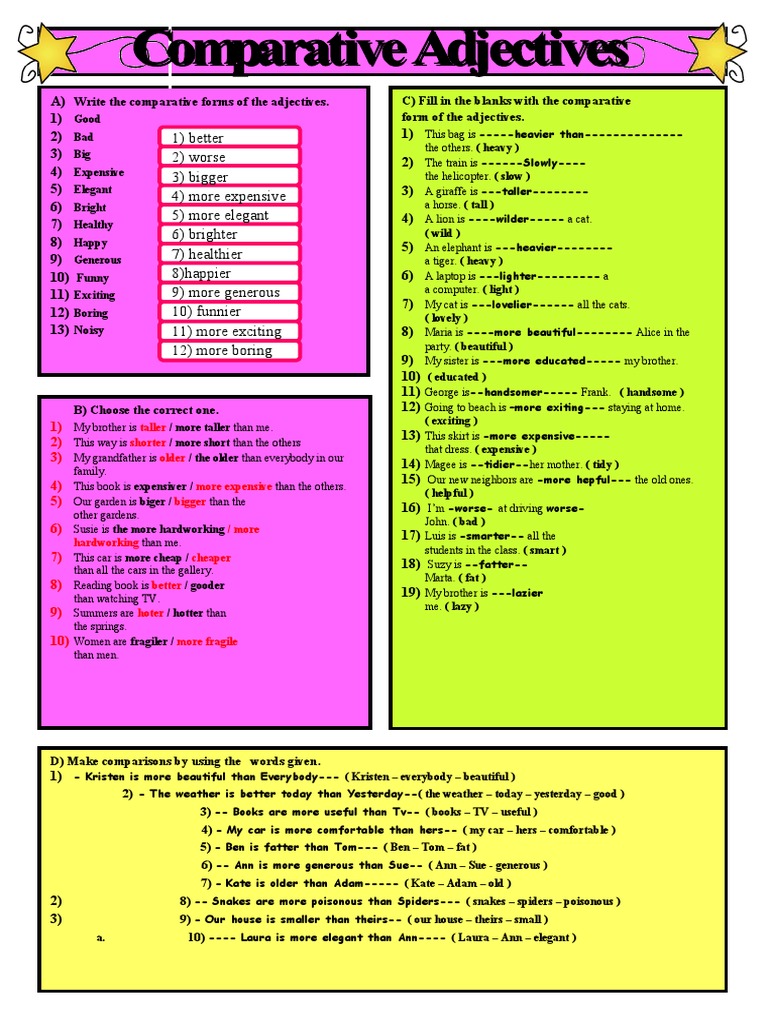 Comparative Adjectives Exercises PDF | PDF