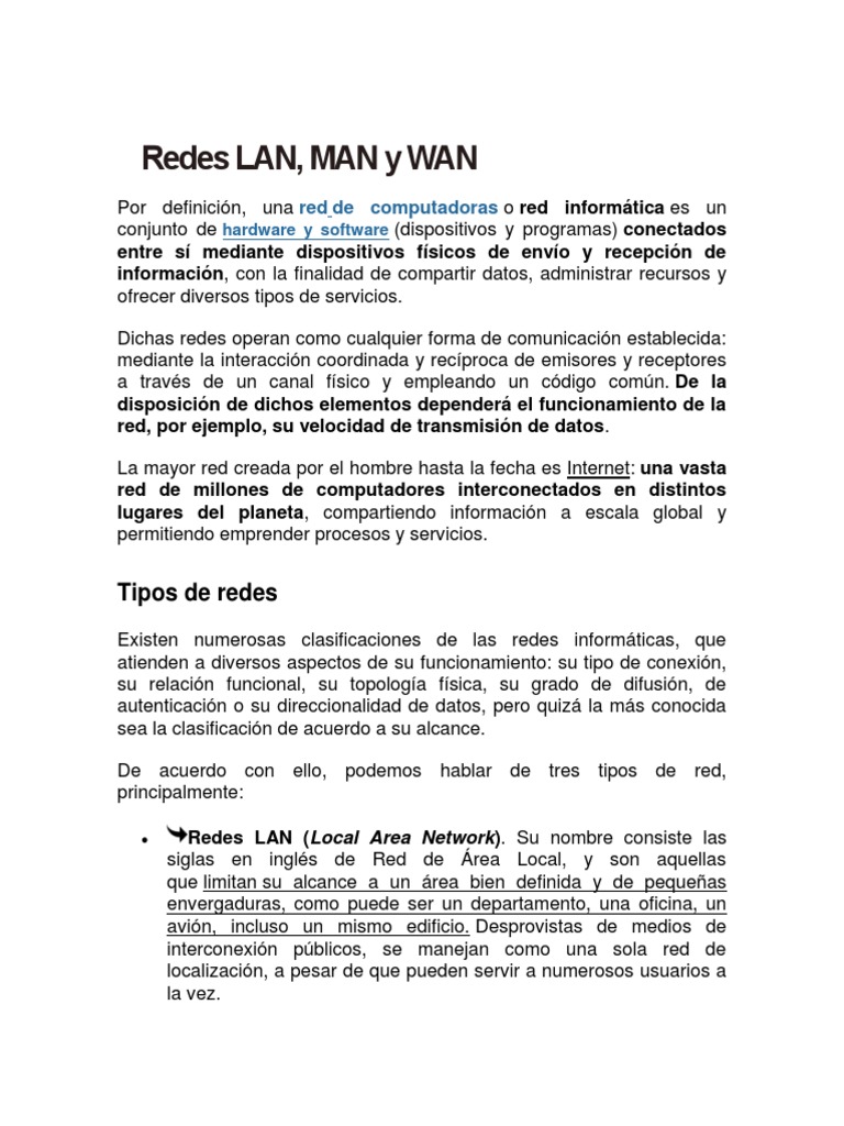 Ejemplos de Redes LAN, MAN y WAN | PDF | Red privada virtual | Red de ...
