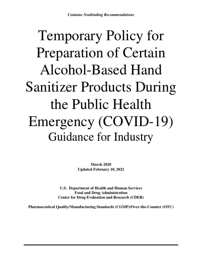 Temporary Policy Preparing Certain Alcohol Based Hand Sanitizer Revised