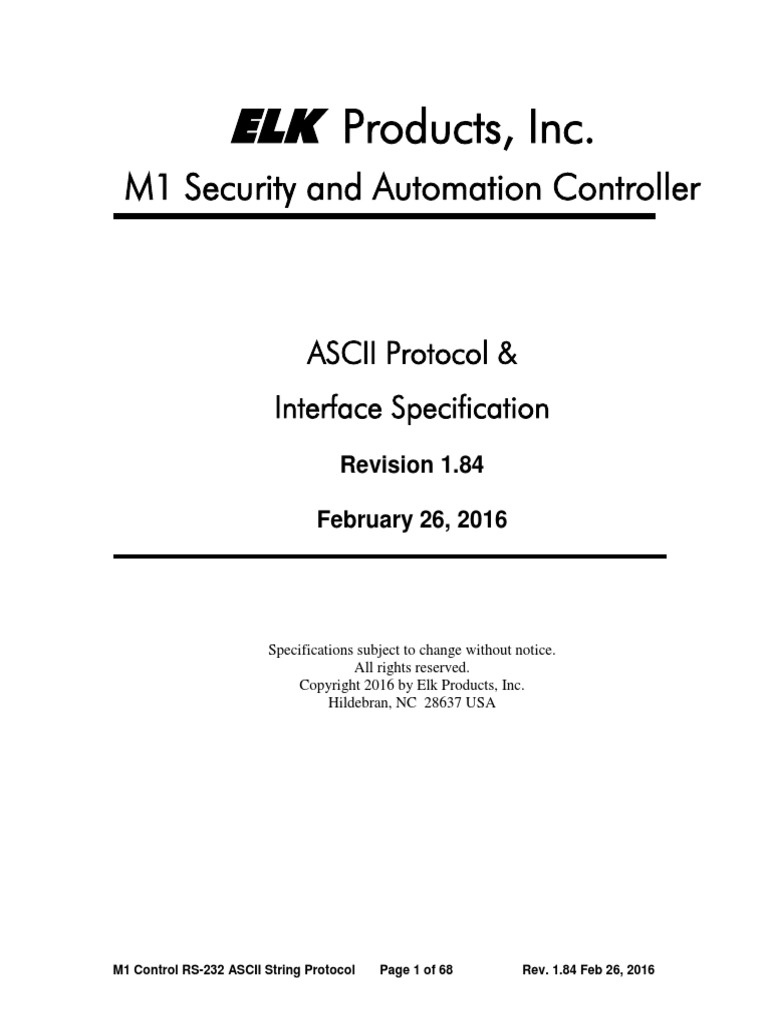 ElkM1 Rs232 Protocol+Ver+1.84 PDF Data Transmission Information