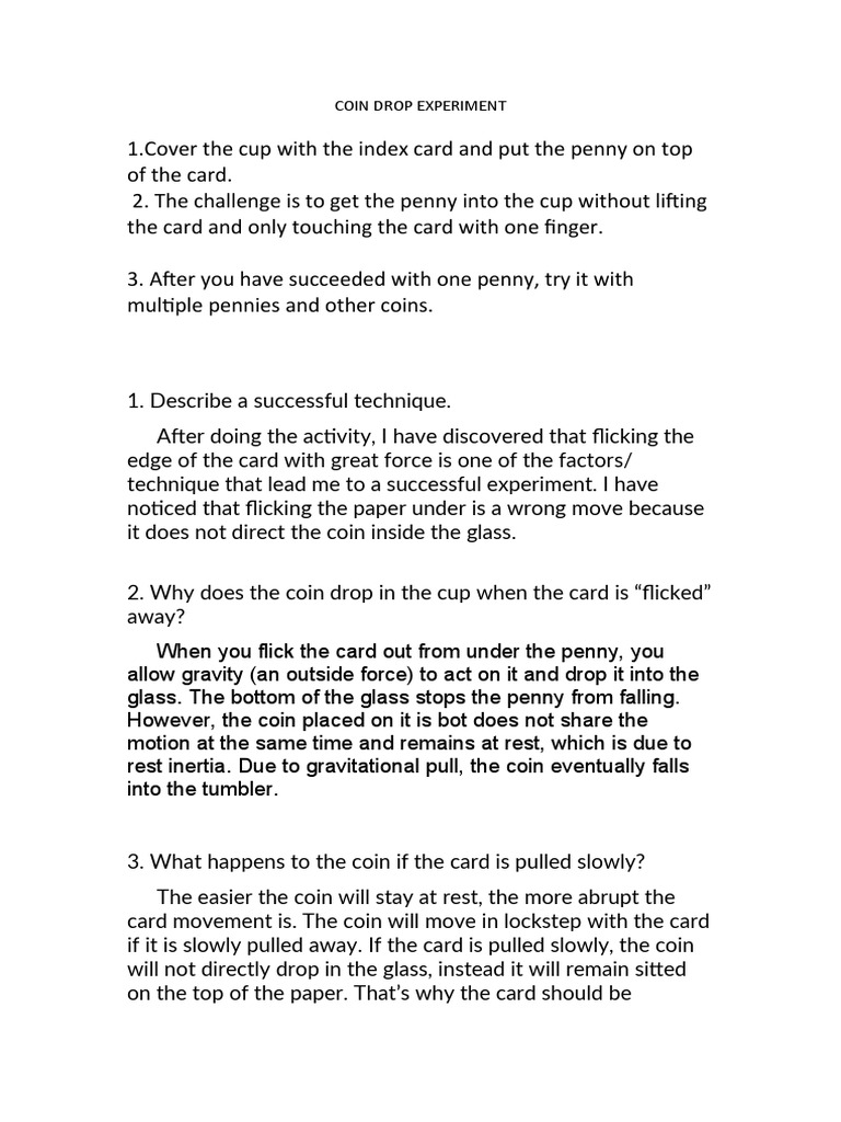 Coin Drop Experiment PDF