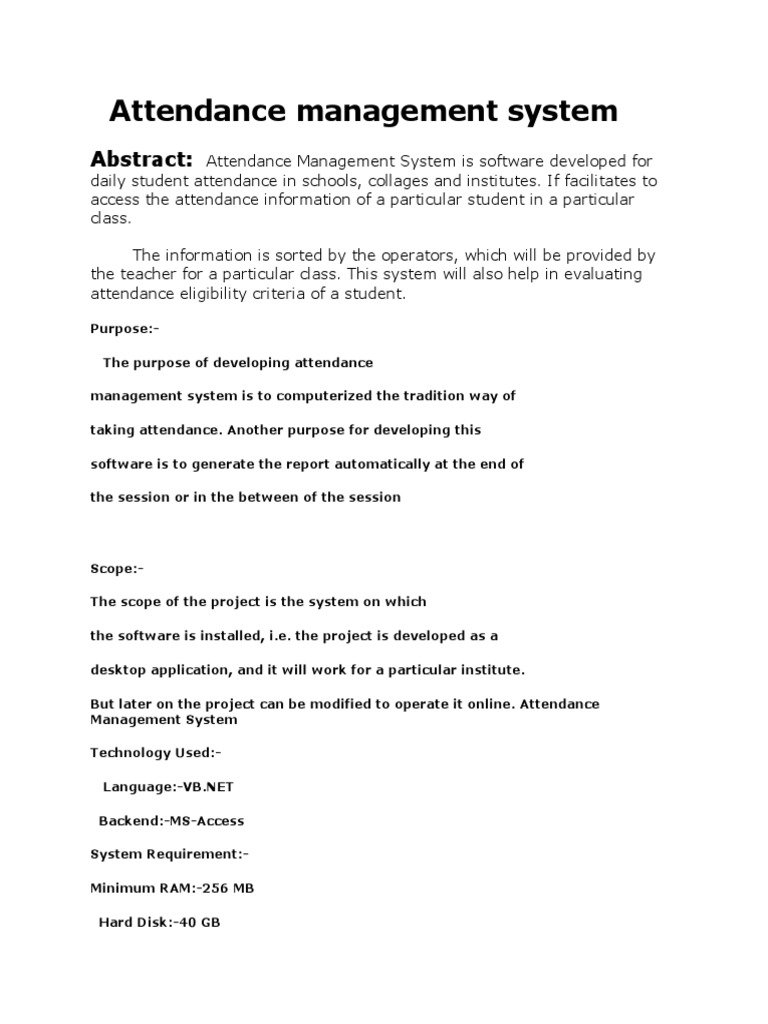 Attendance Management System: Abstract | PDF | Usability | Software
