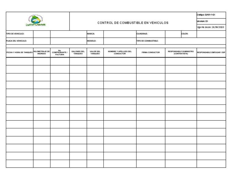GAR-F-01 Control de Combustible en Vehiculos | PDF