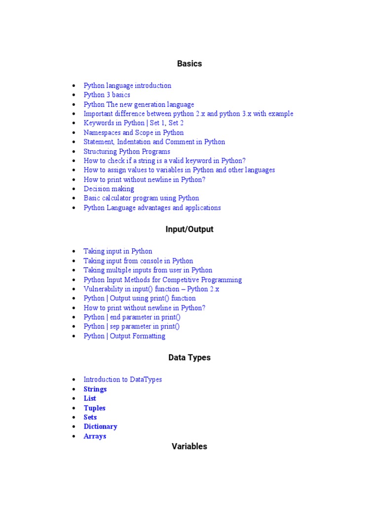 Basics Strings List Tuples Sets Dictionary Arrays PDF Python