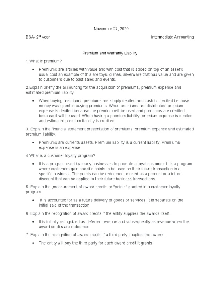 Primary and Warranty Liabilities PDF Debits And Credits Accrual