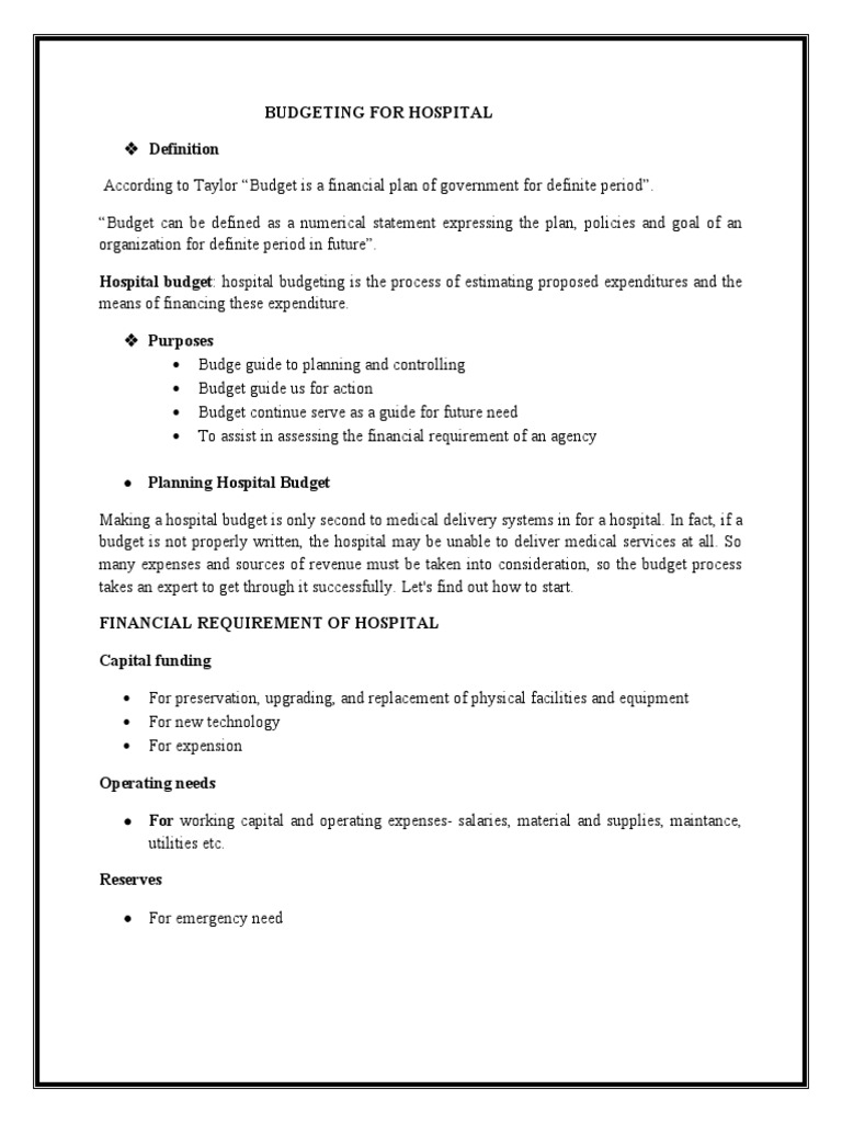 Hospital Budgeting Process Overview | PDF | Budget | Hospital