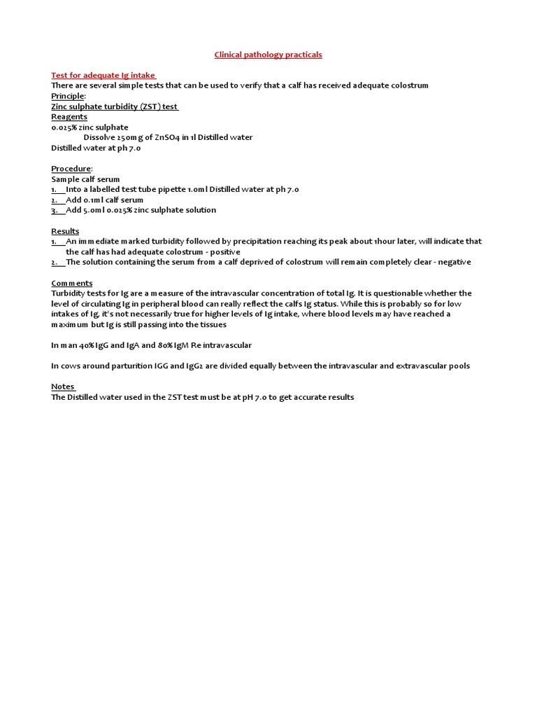 Zinc Sulphate Turbidity (ZST) Test Clinical Pathology Practicals Test