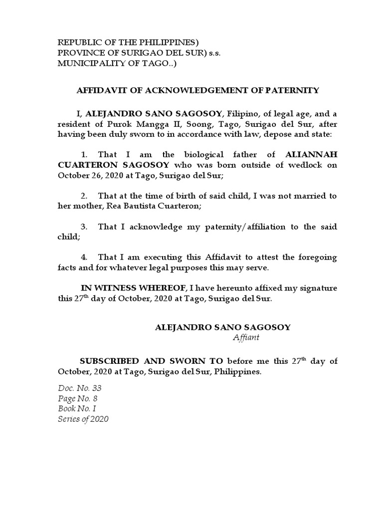 Acknowledgement of Paternity Affidavit | PDF