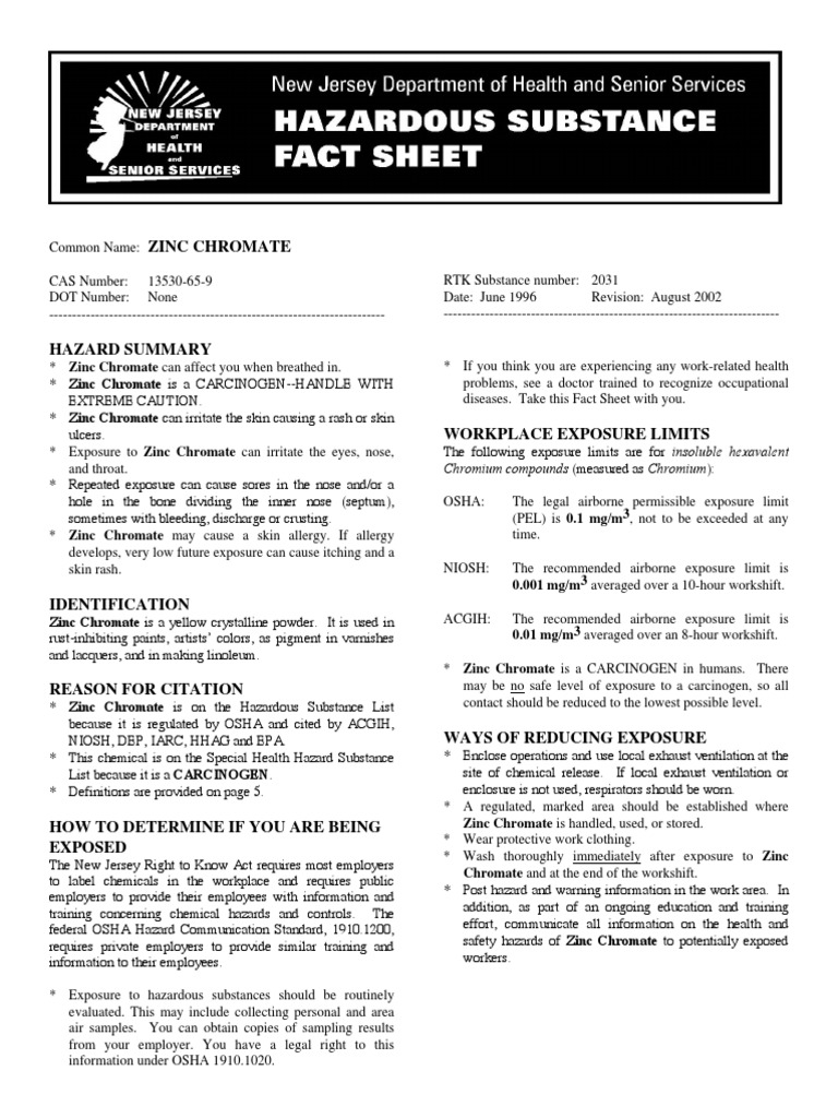 Zinc Chromate Safety Concerns PDF Occupational Hygiene