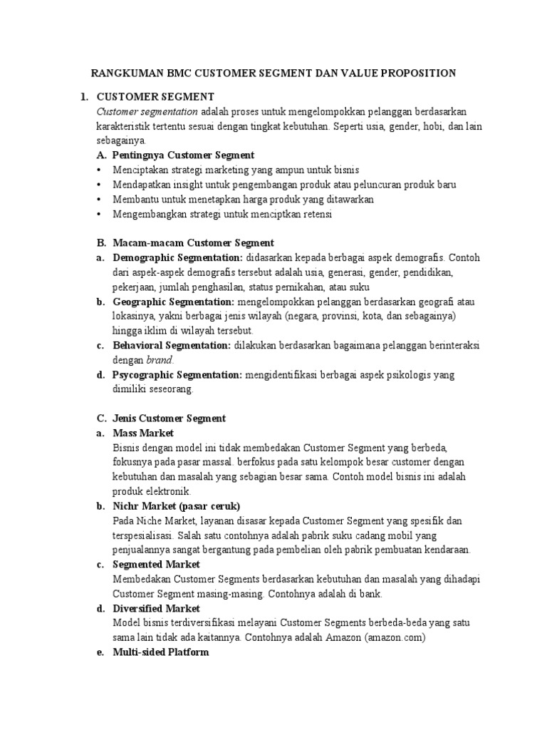 Rangkuman BMC Customer Segment Dan Value Proposition | PDF