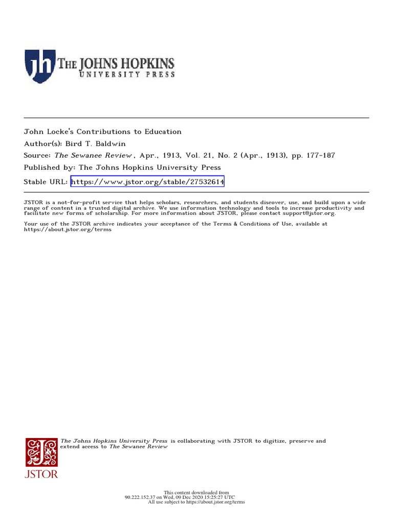 John Lockes Contribution To Education PDF Idea John Locke