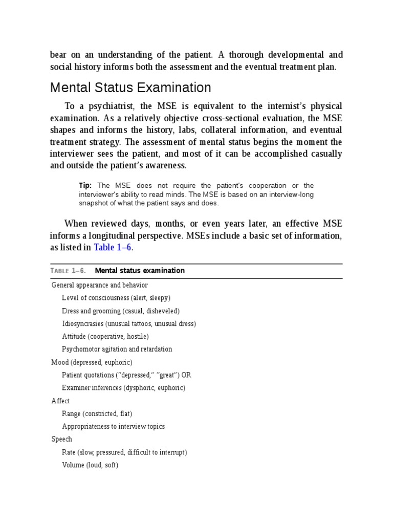Mental Status Examination: Table 1-6 | PDF | Hallucination ...