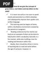 Question 1: How Do We Give The Concept of Grass Letters, Root Letters and Sky Letters To The Child?