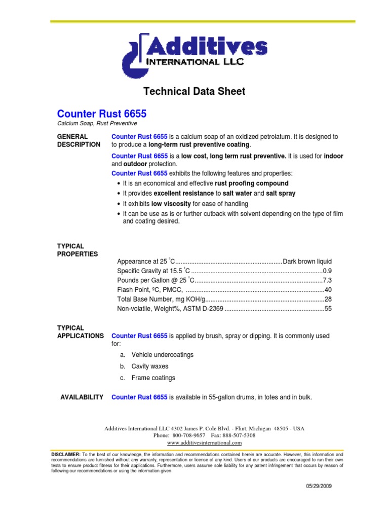 Counter Rust 6655 TDS PDF Rust Chemical Substances