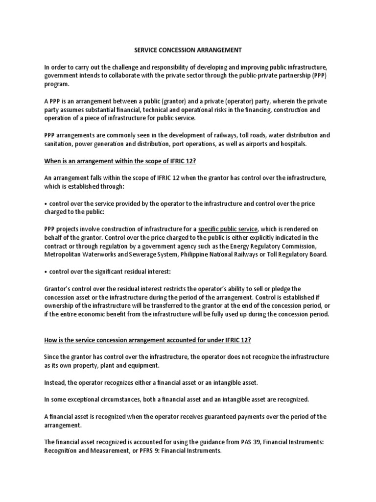 Service Concession Arrangement PDF PublicPrivate Partnership