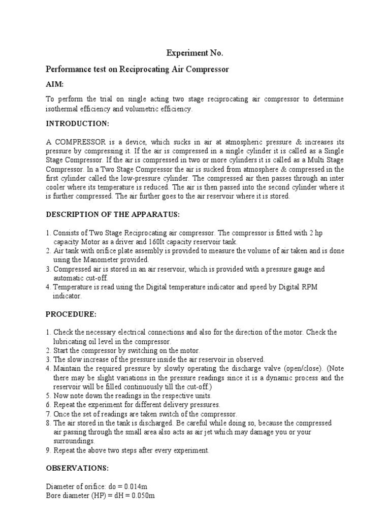 Two-Stage Compressor Performance Test | PDF | Continuum Mechanics ...