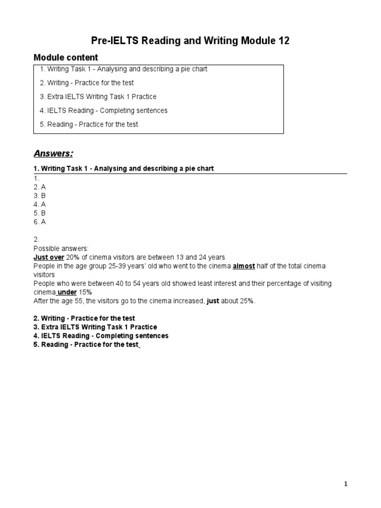 Pre-IELTS Reading & Writing Practice Module | PDF | International ...