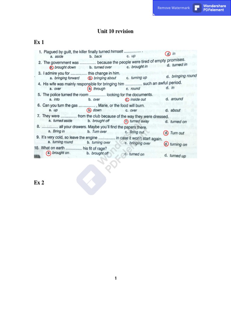 Unit 10 Revision Exercises Guide | PDF