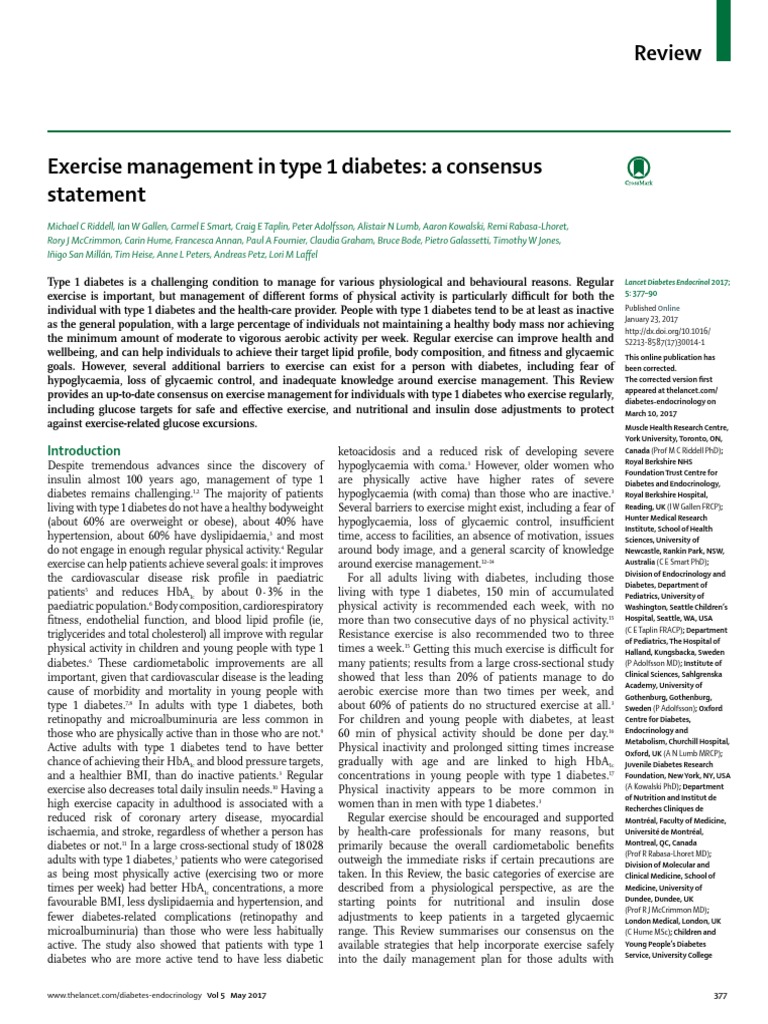 Exercise Management in Type 1 Diabetes | PDF | Hypoglycemia | Hyperglycemia