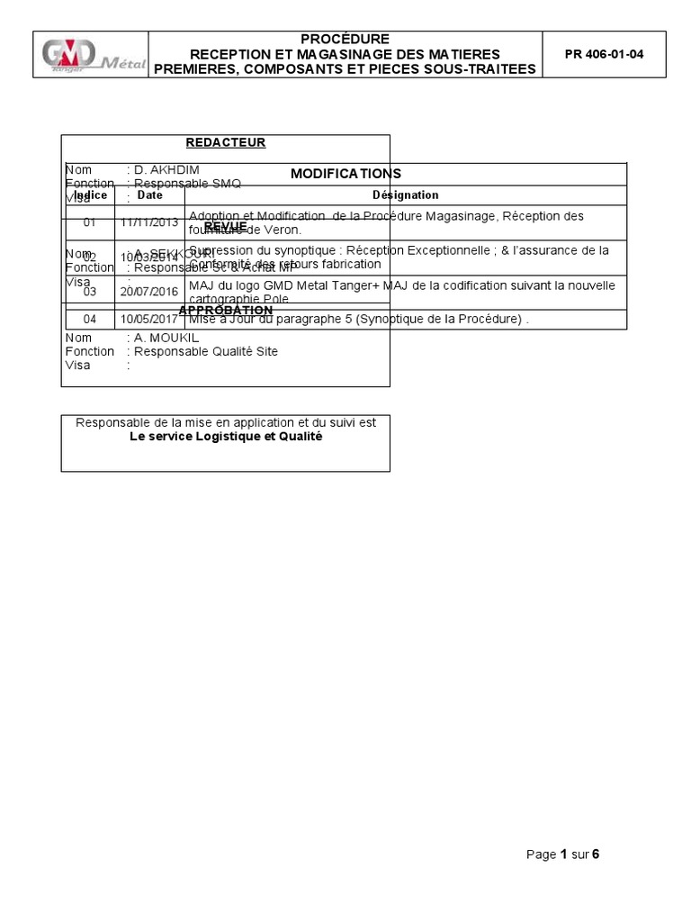 Procédure de Réception et Magasinage MP | PDF | Processus d'affaires ...