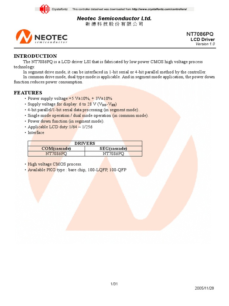 Neotec Semiconductor LTD.: LCD Driver | PDF | Input/Output | Liquid ...