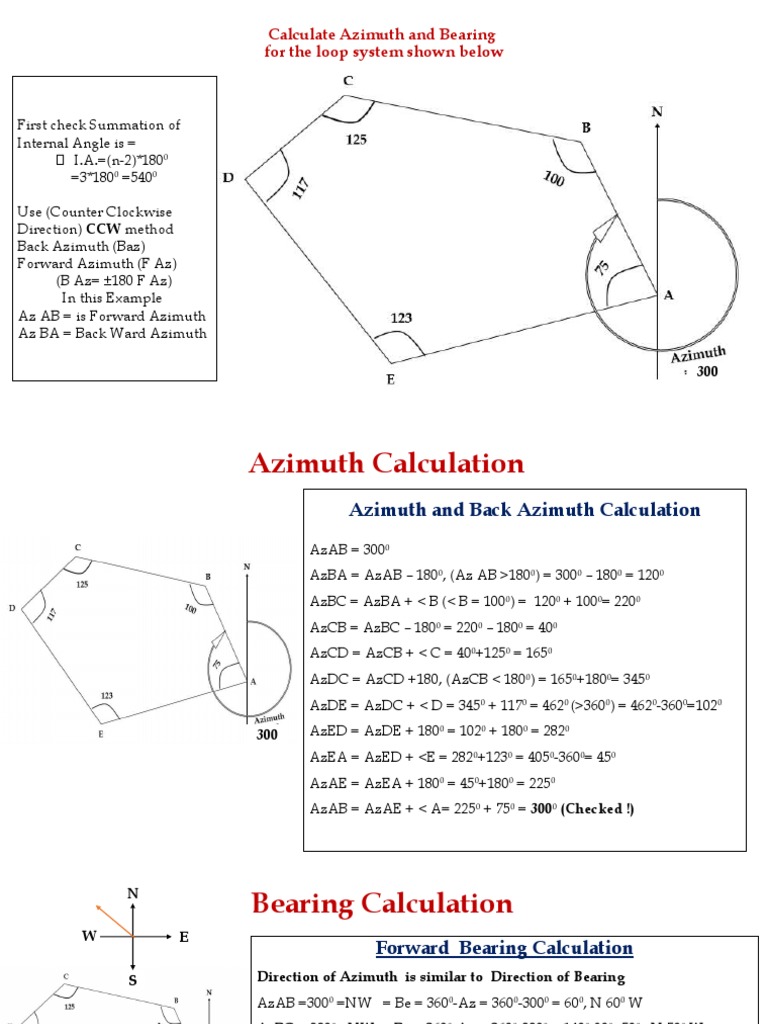 Azimuth and Bearing Calculation Guide | PDF | Azimuth | René Descartes