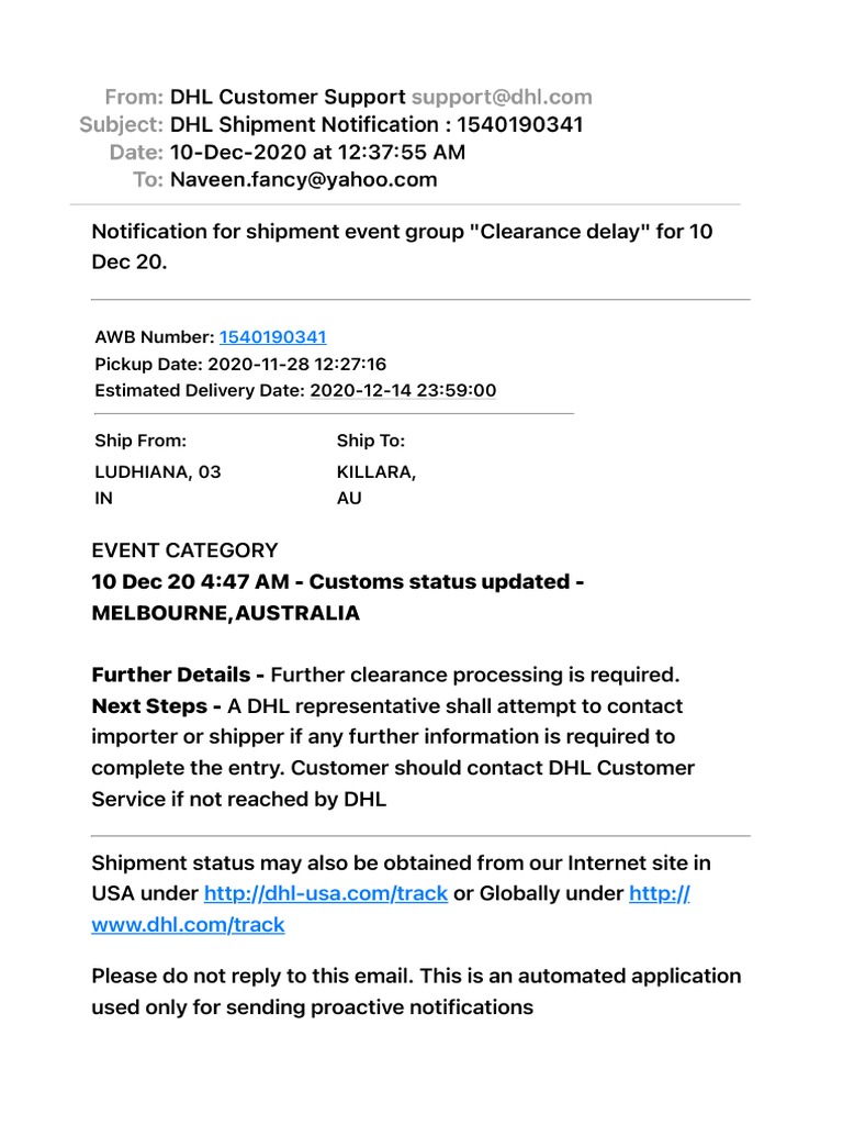 DHL Shipment Notification 1540190341 | PDF